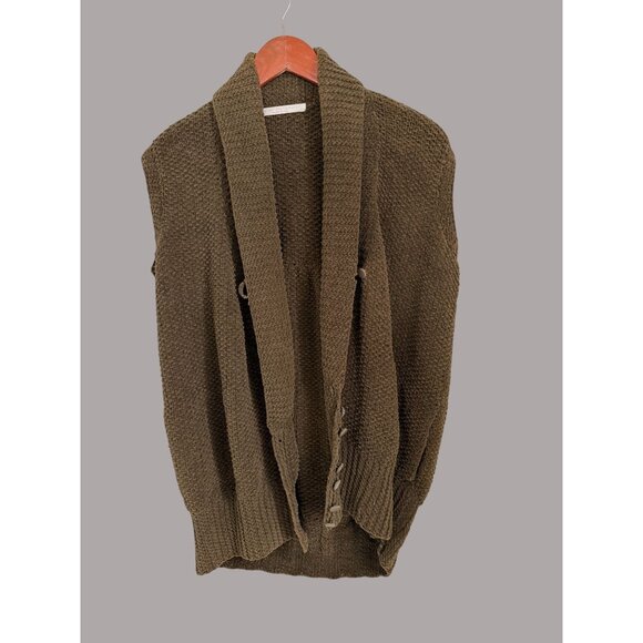 Vintage Cathy Waterman Handknit Sleeveless Cardigan Vest Brown Wool Blend - Picture 1 of 8